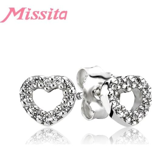 MISSITA New Fashion Hollow Love Heart Earrings with Clear CZ For Women Silver Color Jewelry Brand Party Gift Hot Sale