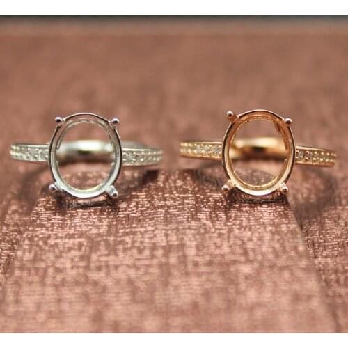 Fashion style oval shape ring settings S925 silver ring base shank prong setting stone inlaid jewelry making DIY women