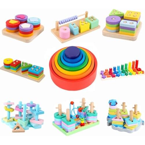 Geometry Shape Color Set Of Column Match Blocks Wooden Toys Montessori Early Learning Education Toy For Children Gift
