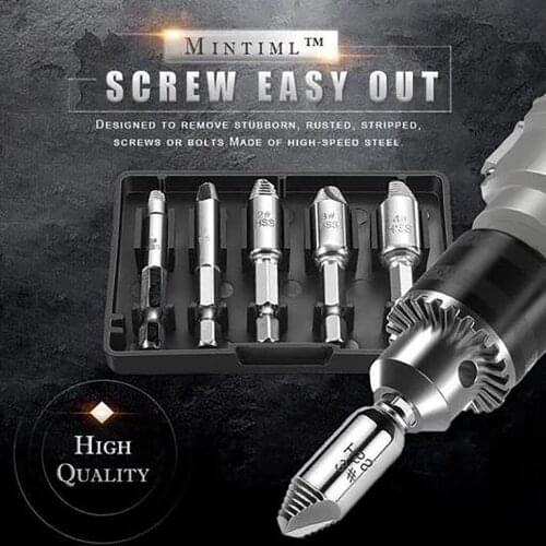 1 Set Silver Screw Removal Kit 5pcs Broken Bolt Remover Tool Damaged Screw Extractor Speed Out Drill Bits Set #0 #1 #2 #3 #4