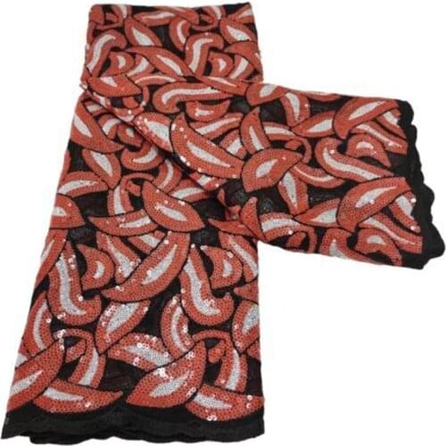 Latest Gold Color African organza lace fabric high quality sequins lace Nigerian Tulle Lace for evening party