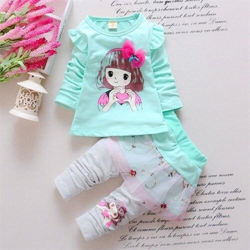 Newborn Clothes Spring Baby Girl Clothes Set Regular Sleeve O-Neck Beauty Bowknot Printed Girl Clothing Baby Sets Todder Suit