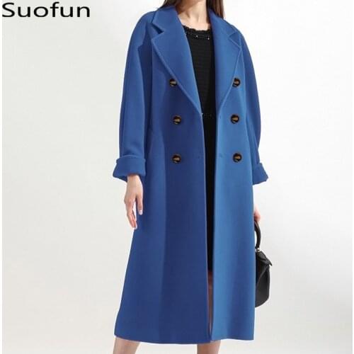 Office Lady 2021 Fashion High-end Camel Double Breasted Double Faced Cashmere Coat Womens Middle And Long Woollen Tweed Coats