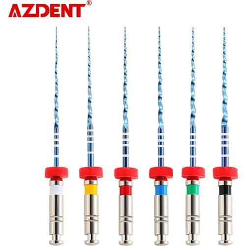 AZDENT 6pcs/Pack Dental Endo Blue Engine Use NiTi Root Canal Rotary File 25mm Endodontic Curved Canal Files 250-360rpm