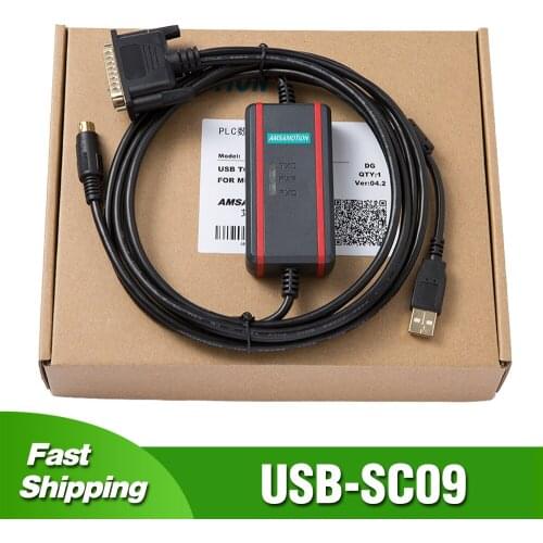 USB-SC09 for Mitsubishi FX0 FX0S FX1S FX0N FX1N FX2N A FX/A Series PLC Programming Cable Download Line RS232 Port