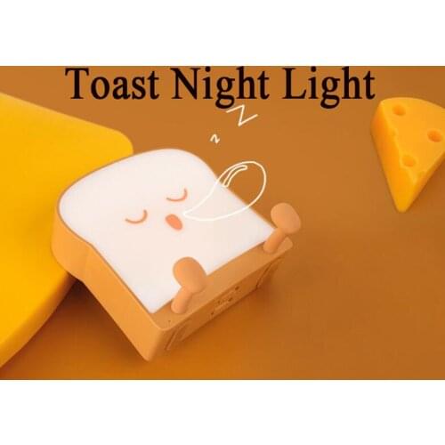 LED Night Light Toast Bread Lamp Mobile Phone Holder Bedroom Bedside Silicone USB Atmosphere Light Birthday Gifts Cute Cartoon