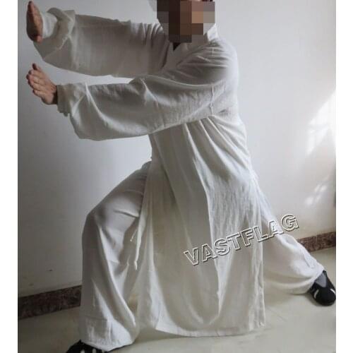 Unisex white Linen CUSTOMIZED kung fu suits tai chi uniforms Wudang taoist robe martial arts clothing