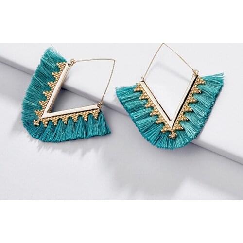 V shape Fringed Tassel Drop Earrings for Women Hoop Earwire Big Statement Dangle Earring