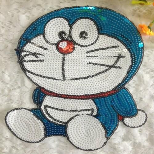 Embroidered appliqued iron on patches for clothes cartoon Doraemon sequins deal with it clothing DIY Motif Applique iron-on