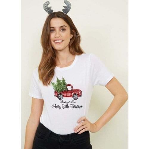 Merry Christmas Tree Truck Graphic T Shirts Christmas Women T-shirts Fall Tee Top Vintage Harajuku Tumblr Shirts Streetwear
