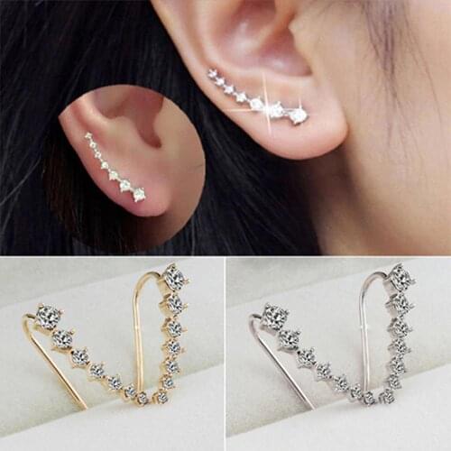 Womens Fashion Earrings Line Rhinestones Zircon Earrings Ear Hook Clip Stud Jewelry Gold Sliver aretes de mujer shipping free
