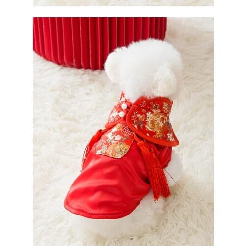 Pet Chinese Traditional Costumes Princess Clothing Set Spring Festival Red Dog Cat Winter Warm Cloth
