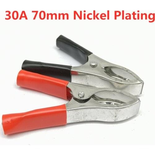 2pcs 30A Insulated Crocodile Clips 70mm Low Voltage Wire Lead Test Alligator Clamps Red/Black Car Caravan Battery Test Clamp