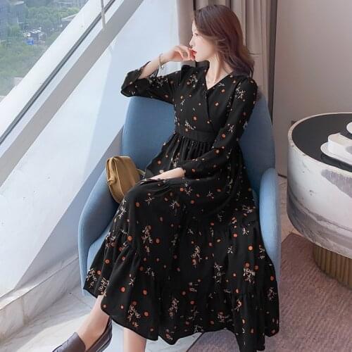 6603# Maternity Clothes Chiffon V Neck Nursing Dress Spring Autumn Breastfeeding Dress