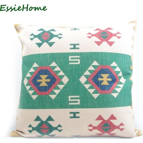 ESSIE HOME High-End Digital Print Green Turkish Ethnic Kilim Diamond Pattern Pillow Case Cushion Cover For Chair Home Decoratio