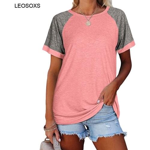 Womens Summer Top Clothing T-shirt Summer Casual Loose Round Neck Raglan Sleeve Shirts Contrast Short Sleeve Cool T-shirt