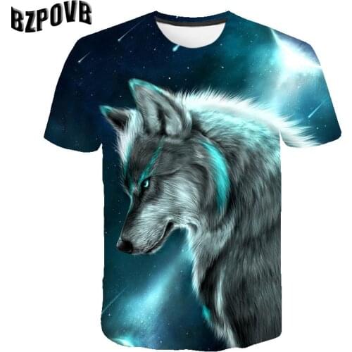 Animal Tshirts Boys Girls 3D Print Blue Wolf t shirts For Kids Short Sleeve O-Neck Clothes Casual Tops Childrens Clothing 4-14T