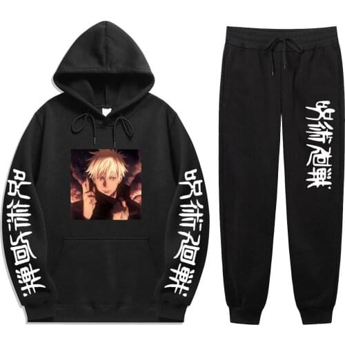 Men women Anime 2 Pieces Sets Jujutsu Kaisen gojo print Autumn Winter Sweatshirt+Drawstring Pants Hoodies hoodie sets