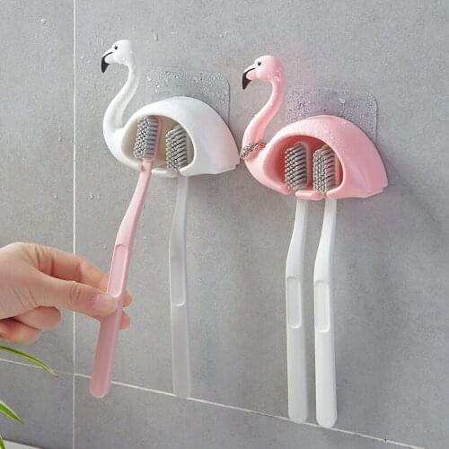 Creative Bathroom Accessories Wall-mounted Plastic Toothbrush Holder Cartoon Flamingo Tooth Brush Holder uchwyt na szczoteczki