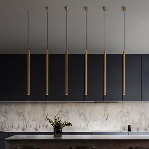 Creative gold bronze stick design restaurant kitchen bar haning lamps Nordic loft cylindrical simple long chandeliers
