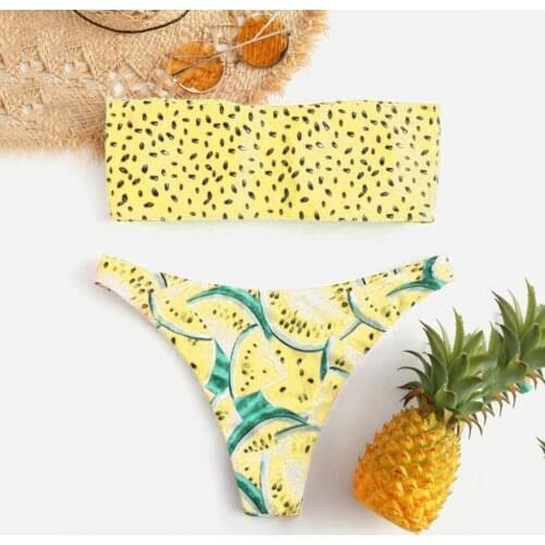 Sexy Bandeau Bikini Swimwear Woman Swimsuit 2021 Push Up Bikini Set Bodysuit Women Fruit Print Beachwear Two Piece Biquini #T4G