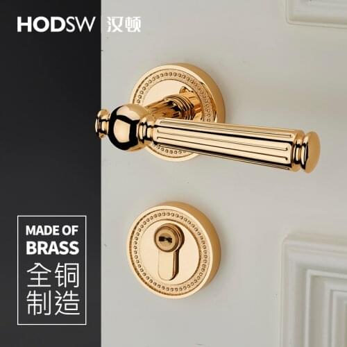 Brass simple split indoor wooden door lock toilet gold handle