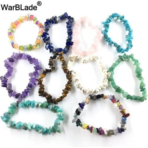 WarBLade Hot Sale Natural Gem Stone Bracelet Stretch Chip beads Nuggets Garnet Crystal Coral Quartz Bracelets Bangles For Women