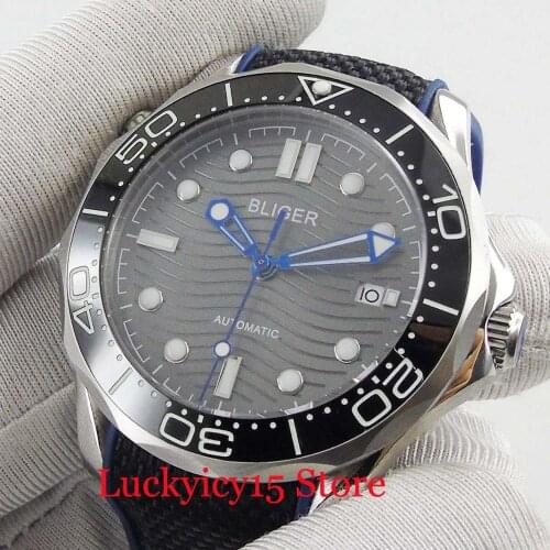 BLIGER Mechanical Mens Watch Automatic Movemeent Date Window 41mm Wristwatch Ceremic Bezel