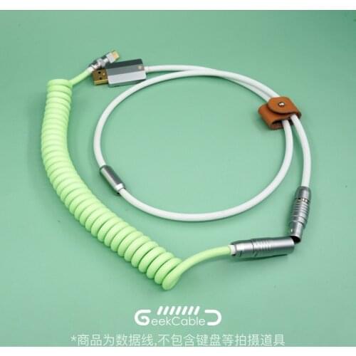 Geekcable Handmade Customized Mechanical Keyboad Cable Rear Aviation Plug Series Spiral Woven Keyboard Cable Green And White