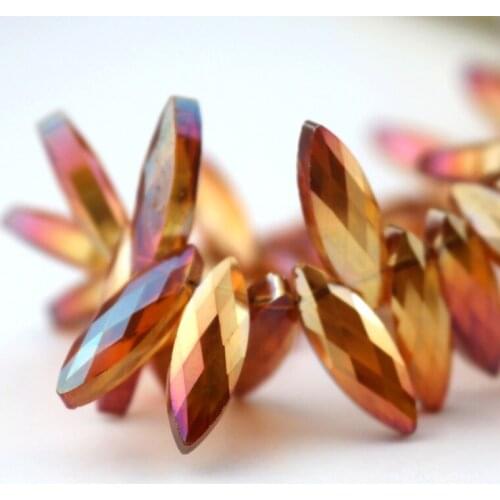 Fashion 10pcs/lot Long Marquise Shape Crystal Beads 7x22mm Orange Plated Color DIY Earrings Necklace Chinese Cheap Glass Beads