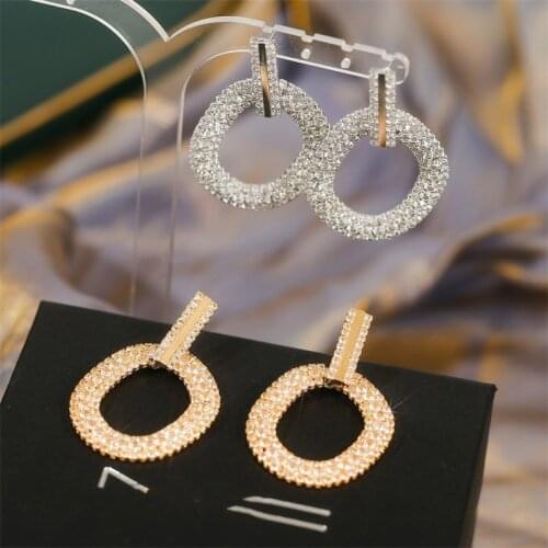 Fashion Female Hollow Square Geometric Bling Rhinestone Dangle Earrings For Women Luxury Gold Silver Color Drop Earring Jewelry