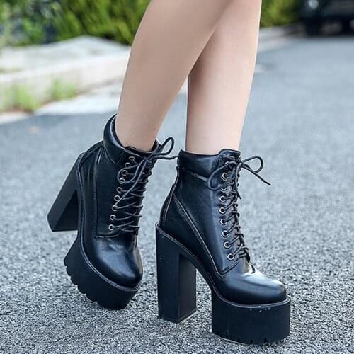 LEOPARD LAND Fashion Women Yellow Orange Platfrom Lace Up Boots High-heeled Waterproof Platform Womens Boots Winter Shoes CWF