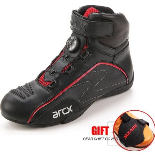 Arcx Motorcycle Cow leather boots Riding Shoes Rotating Buckle Shoes L60555 Breatheable Rotary racing closure Locomotive boots