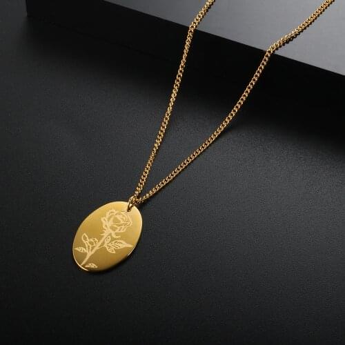 ZMFashion Elegant Rose Flower Hand-painted Line Retro Men Womens Necklace Chain High Quanlity Stainless Steel Aesthetic Jewelry