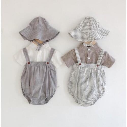 2020 New Baby Girls Boys 3 Pcs Set VestShirt+Romper+Hat Summer Cotton Fashion Babys Suits 6-24 month QH723