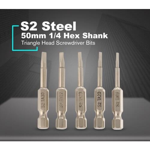 New 5PCS S2 Steel Magnetic Triangle Head Screwdriver Bits 50mm 1/4 Hex Shank Nozzle Pneumatic Screwdriver Electric Head