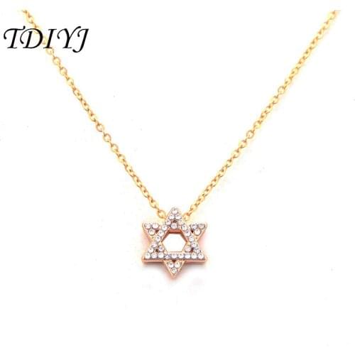 TDIYJ New Arrival Star of David Crystal Women Jewelry Alloy Pendant Necklace Fashion Hexagram Keeper Necklace 1pcs