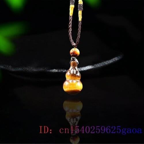 Tiger Eye Gourd Pendant Jadeite Amulet Necklace Natural Gemstone Chinese Fashion Jewelry Gifts Charm Carved Jade