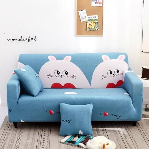 Blue Cartoon Spandex Sofa Cover for Living Room Cute Cats Pattern Sectional All-inclusive Couch Covers for Sofas 1/2/3/4-seater