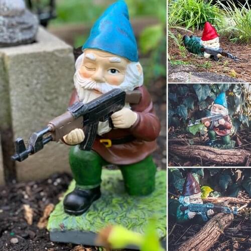 Realistic Funny Army Resin Crafts Display Mold Simulation Funny Gnome Miniature Dwarf Figurine Statue Gardening Decor for Garden