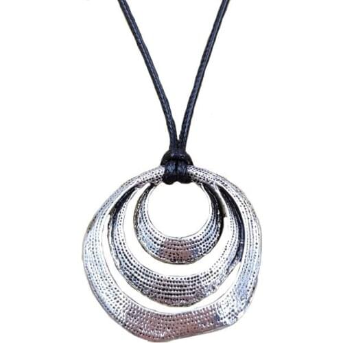 Retro Long Necklace Irregular Multilayer Circle Geometry Metal Pendant National Style Concise Adjustable Women Men Gift AH005-10