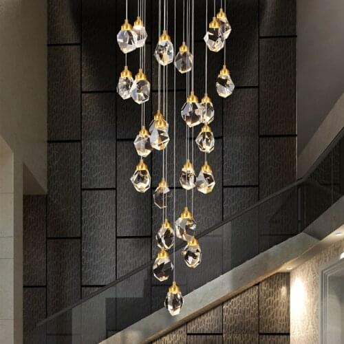 Luxurious Crystal Ceiling Chandelier Nordic Indoor Lighting LED Pendant Lamp Living Room Stairs Corridor Hotel Restaurant Home