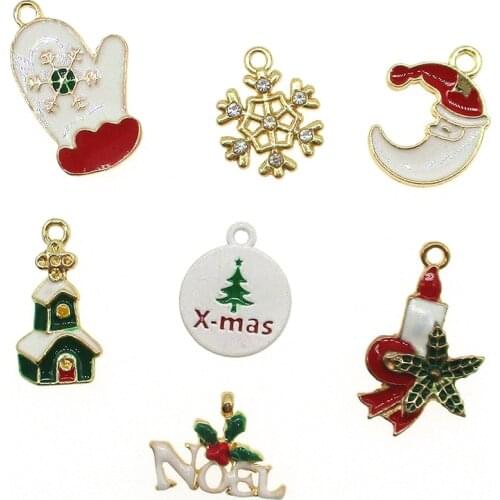 10pcs Christmas series of Christmas Gloves Tag House Letter Moon Snowflake Christmas Decoration DIY Jewelry Finding XL656