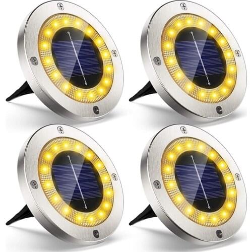 Outdoor Solar Light Garden Decoration, 4Pcs 16 LED Flat Solar Lamps with Warm White Light Recessed Solar Spotlights