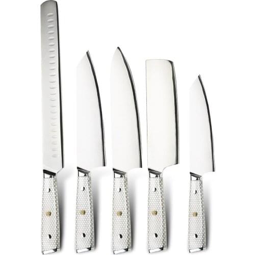 Amber 10Cr15Mov Stainless Steel with White Honey Comb Resin Handle Kitchen Knife TAX