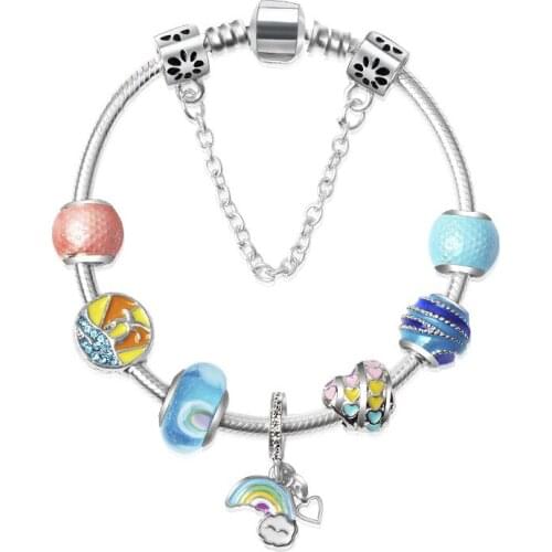 Women Rainbow Bracelet Silver Color Chain Beads Bracelets & Bangles Diy Jewelry