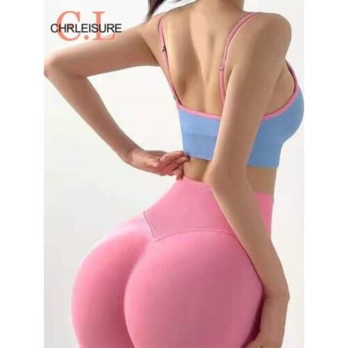 CHRLEISURE Fitness 2 Piece Sets Womens Outfits Summer Patchwork High Waist Running Sports Set Women Leggings+Bra Gym Set