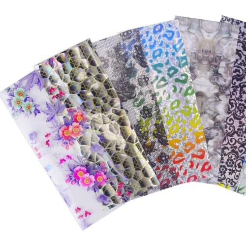 YWK 10 Sheets Nail Art Transfer Foil Floral Serial Sexy Black Lace Leopard Pattern Nail Sticker Foil Material DIY Decorations