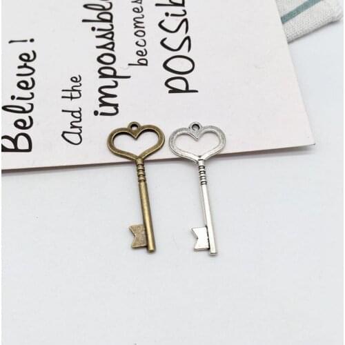 Vintage 16 pcs love heart key Pendants fit DIY handmade Man woman souvenir necklace earring bracelet charms for Jewelry Making