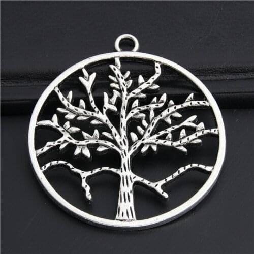 2pcs Silver Color Tree Charms Round Shaped Pendant For Necklace Bracelet Family Jewelry Finding A3011